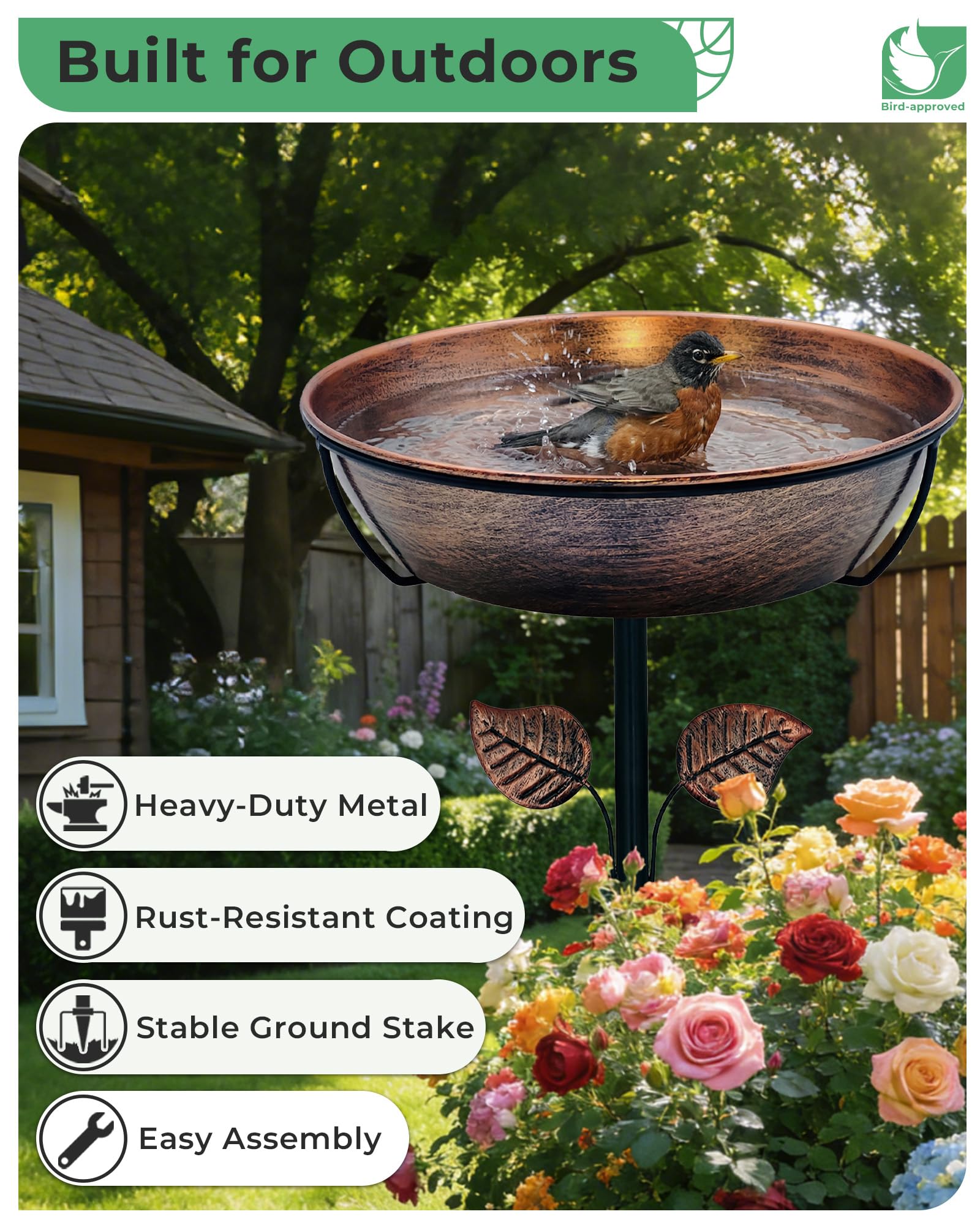 OUISJYER bird bath with small birds bathing showing natural wildlife attraction