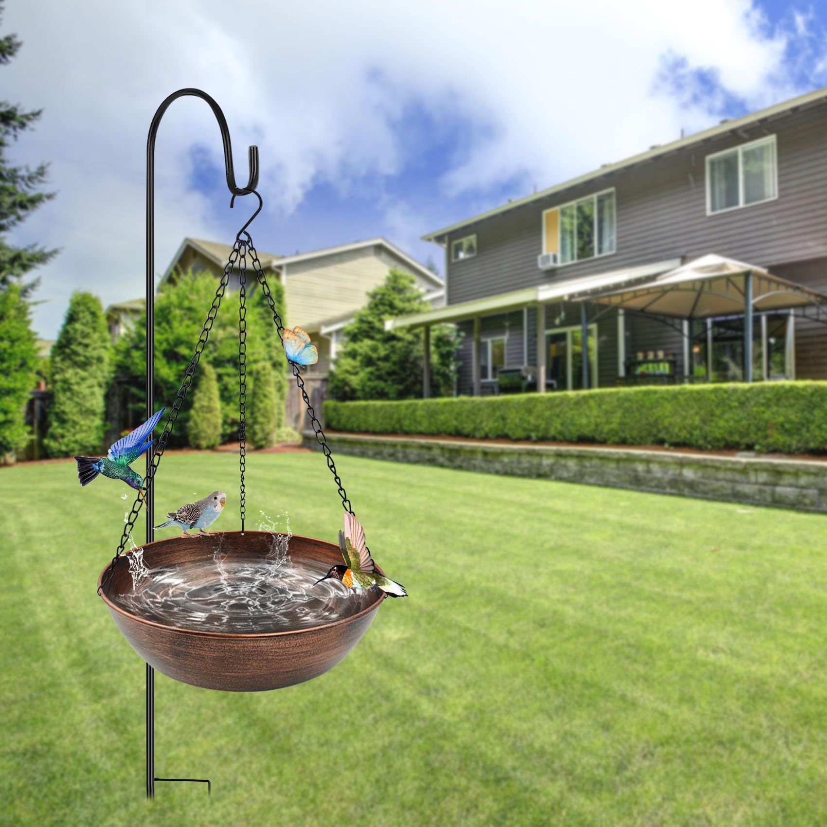 OUISJYER bird bath paired with a solar fountain showing gentle water motion attraction