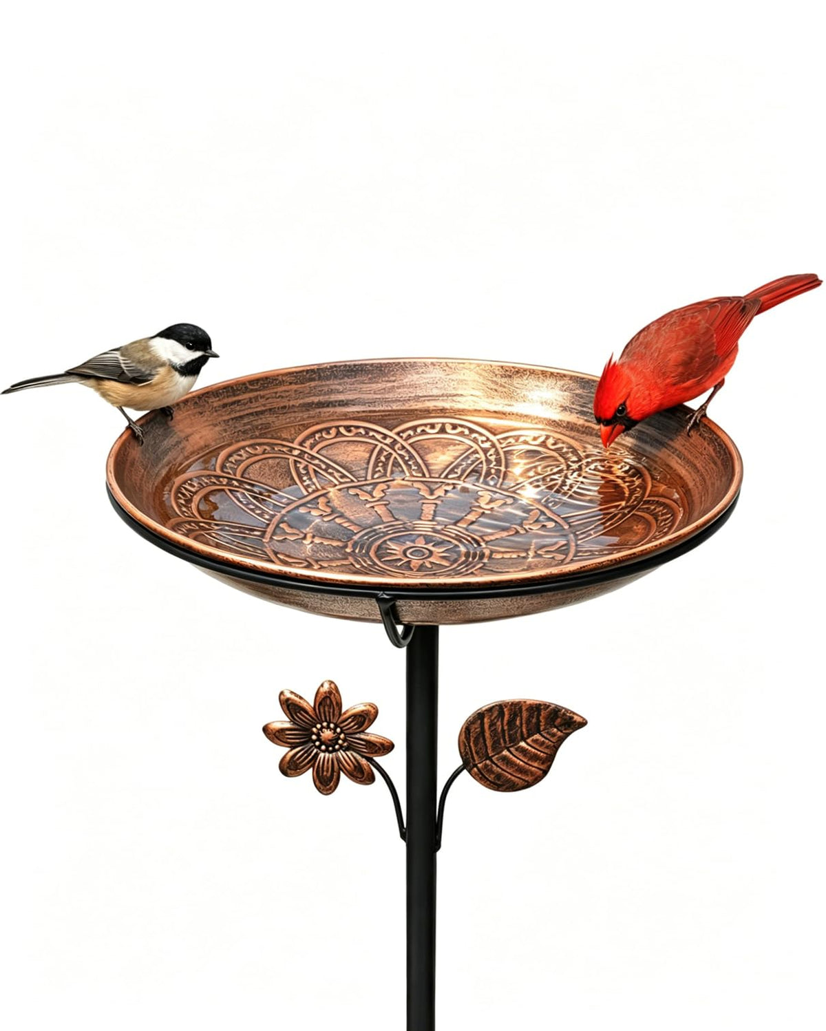 OUISJYER front view metal bird bath showing vintage design and stability