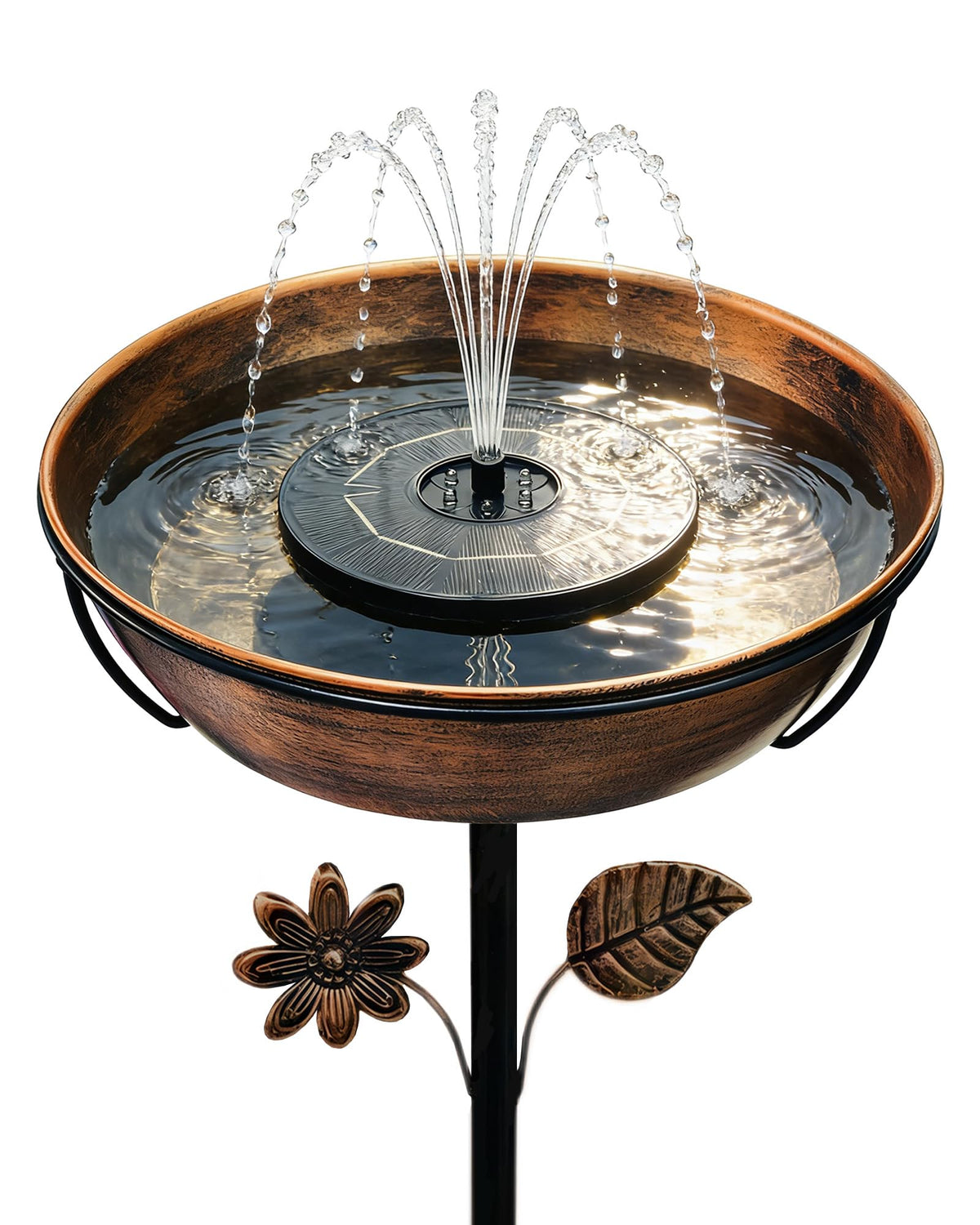 OUISJYER front view of the metal bird bath showing compact design and curb appeal
