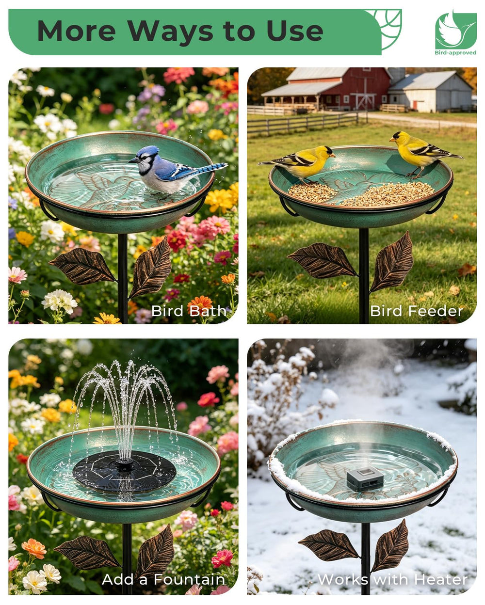OUISJYER bird bath next to ruler illustrating adjustable height