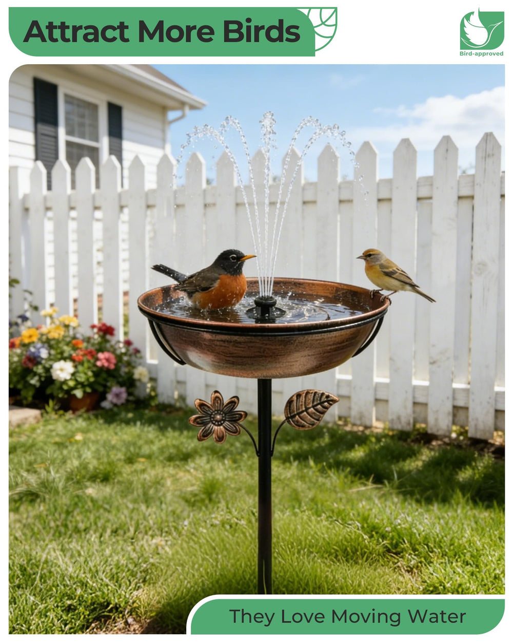 OUISJYER bird bath placed in garden showing natural fit and decorative benefit