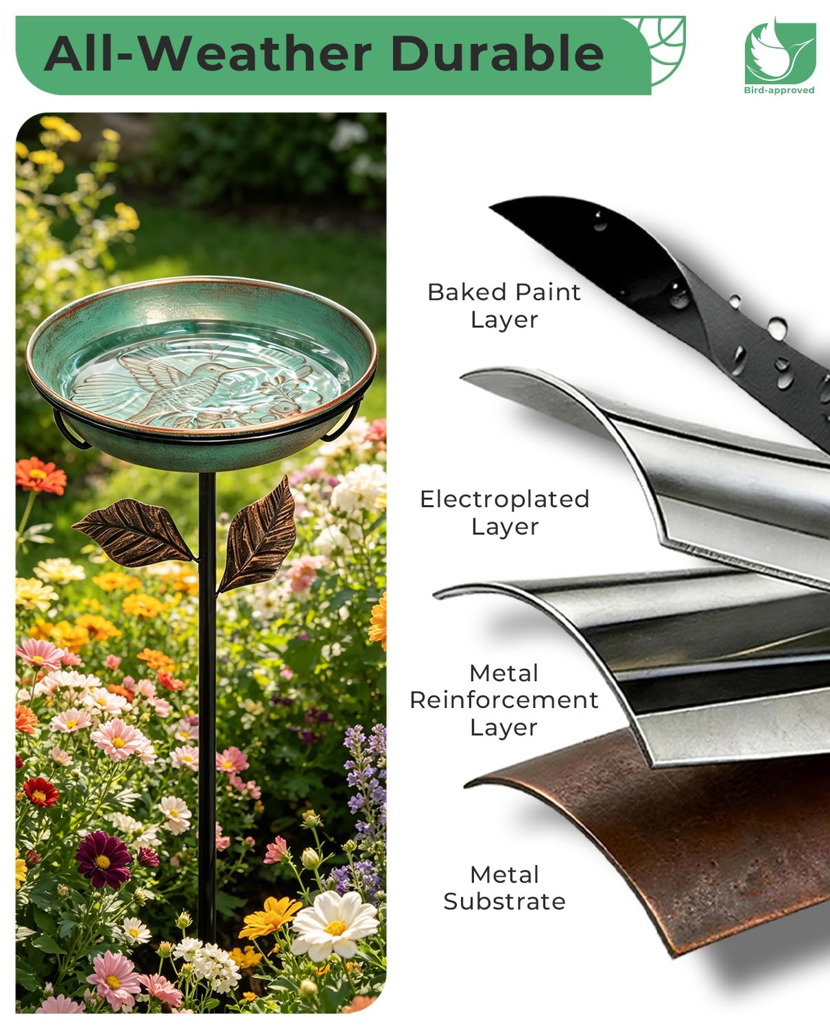 OUISJYER bird bath with solar bubbler showing moving water attraction