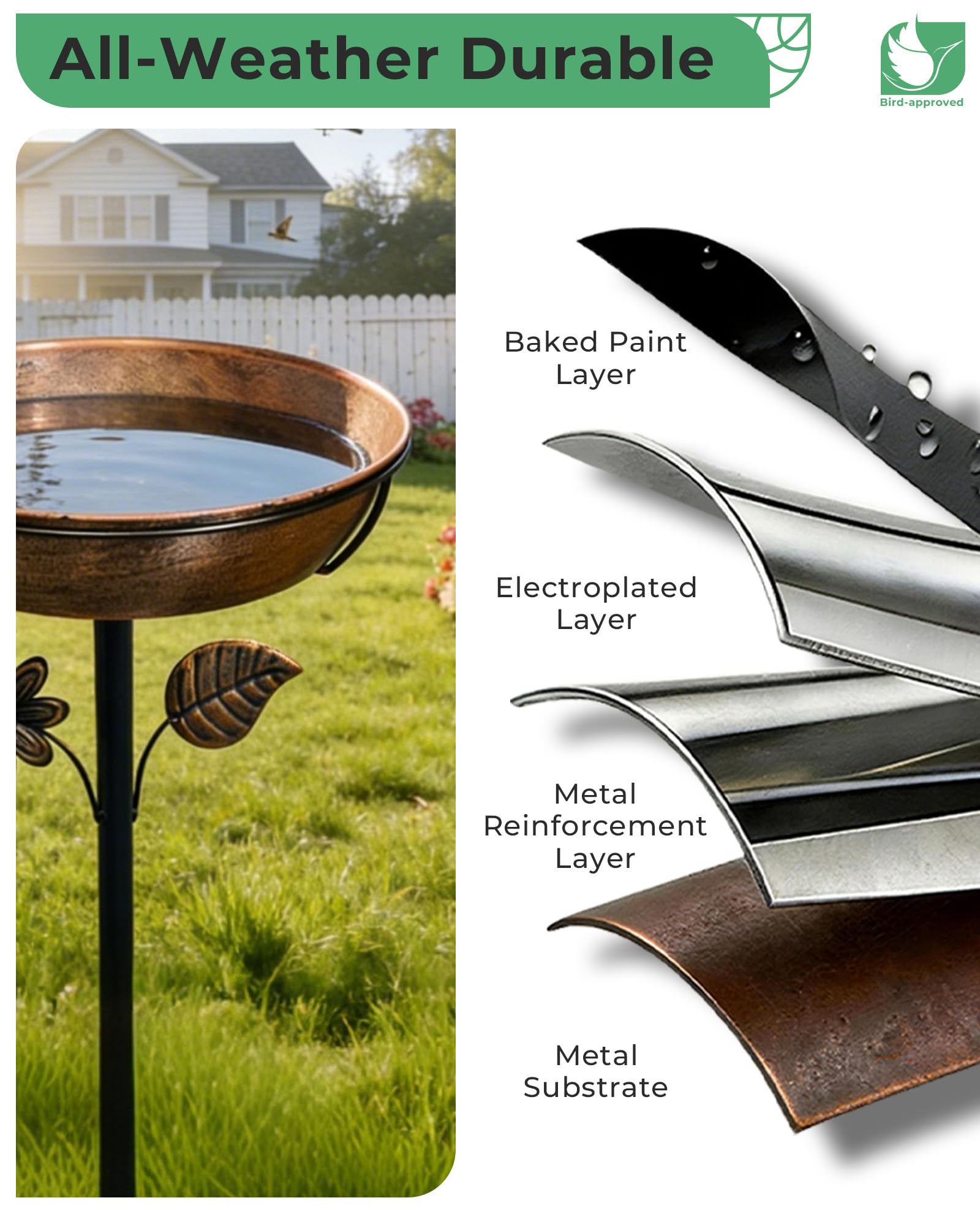 OUISJYER bird bath placed in garden, creates backyard habitat