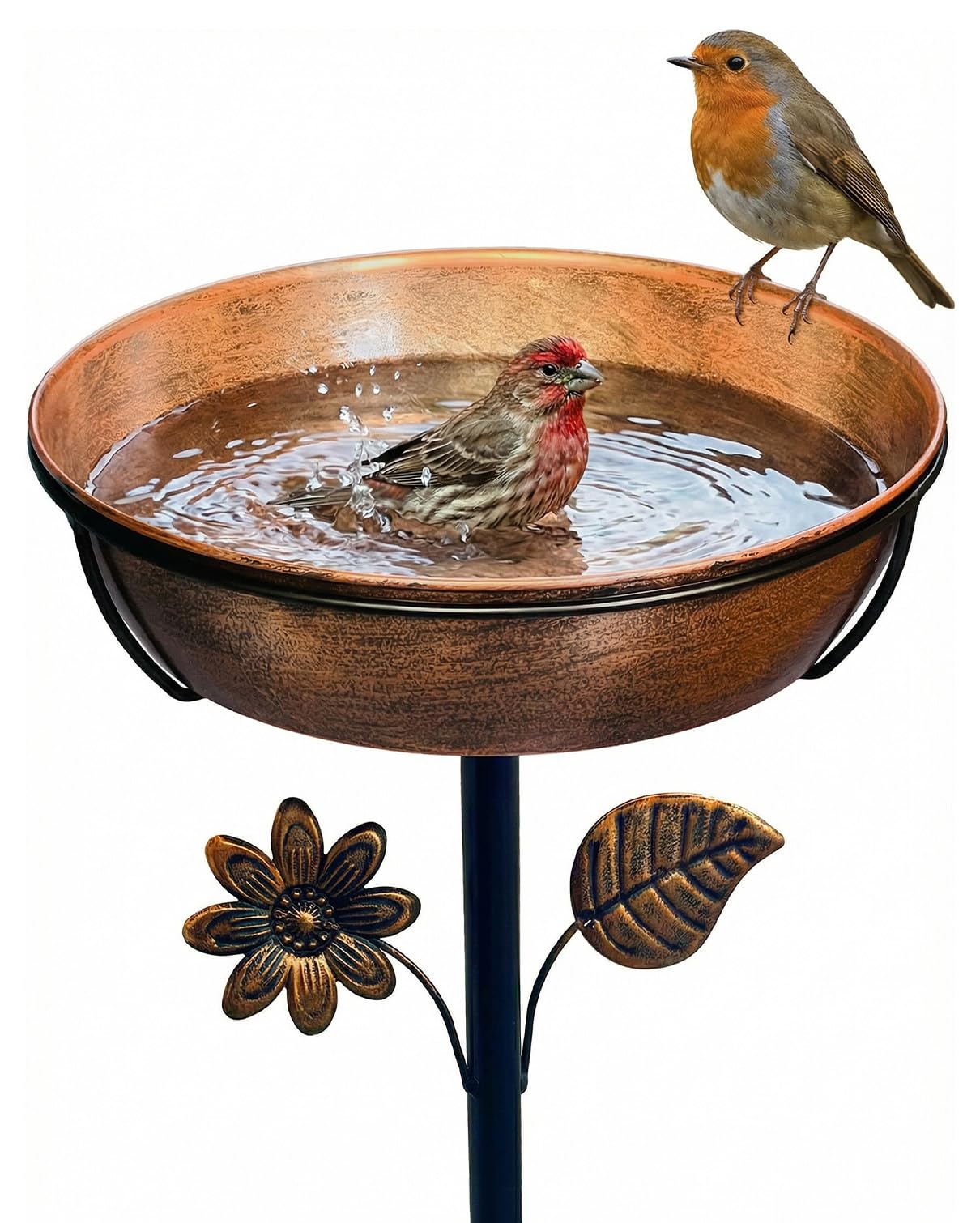 OUISJYER front view of assembled bird bath, appeals to birds