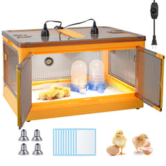 OUJIMAI brooder box front view showing compact design and benefits