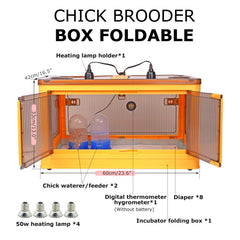 OUJIMAI feeder and waterer set inside brooder for tidy feeding