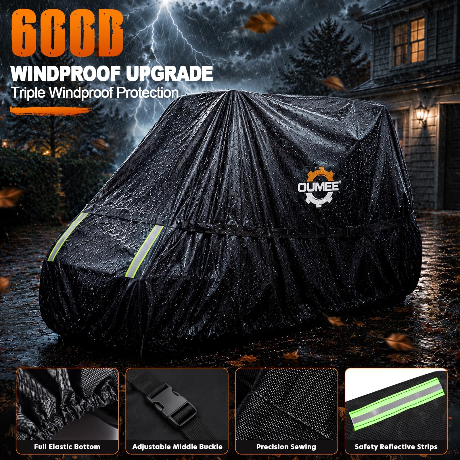 OUMEE reinforced buckle and extra strap securing cover in wind