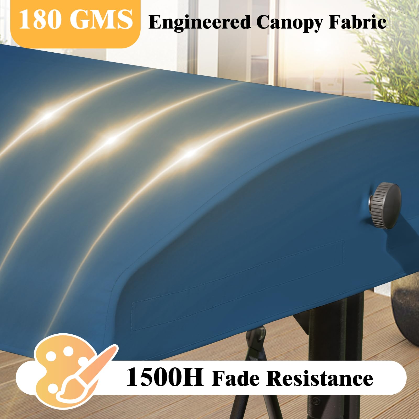 Oungelark canopy beside tape measure showing precise 76.8x47.2x9.1in fit