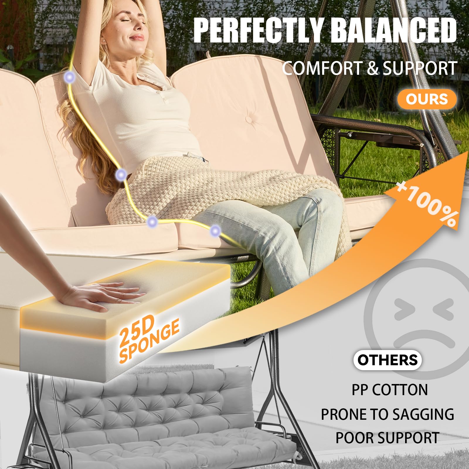 Oungelark vacuum-packed cushion expanding to full thickness after unpacking