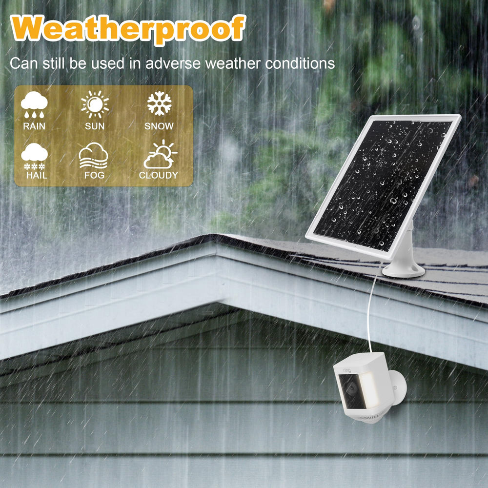 OuOudoit solar panel installed on Ring Stick Up Cam demonstrating continuous power