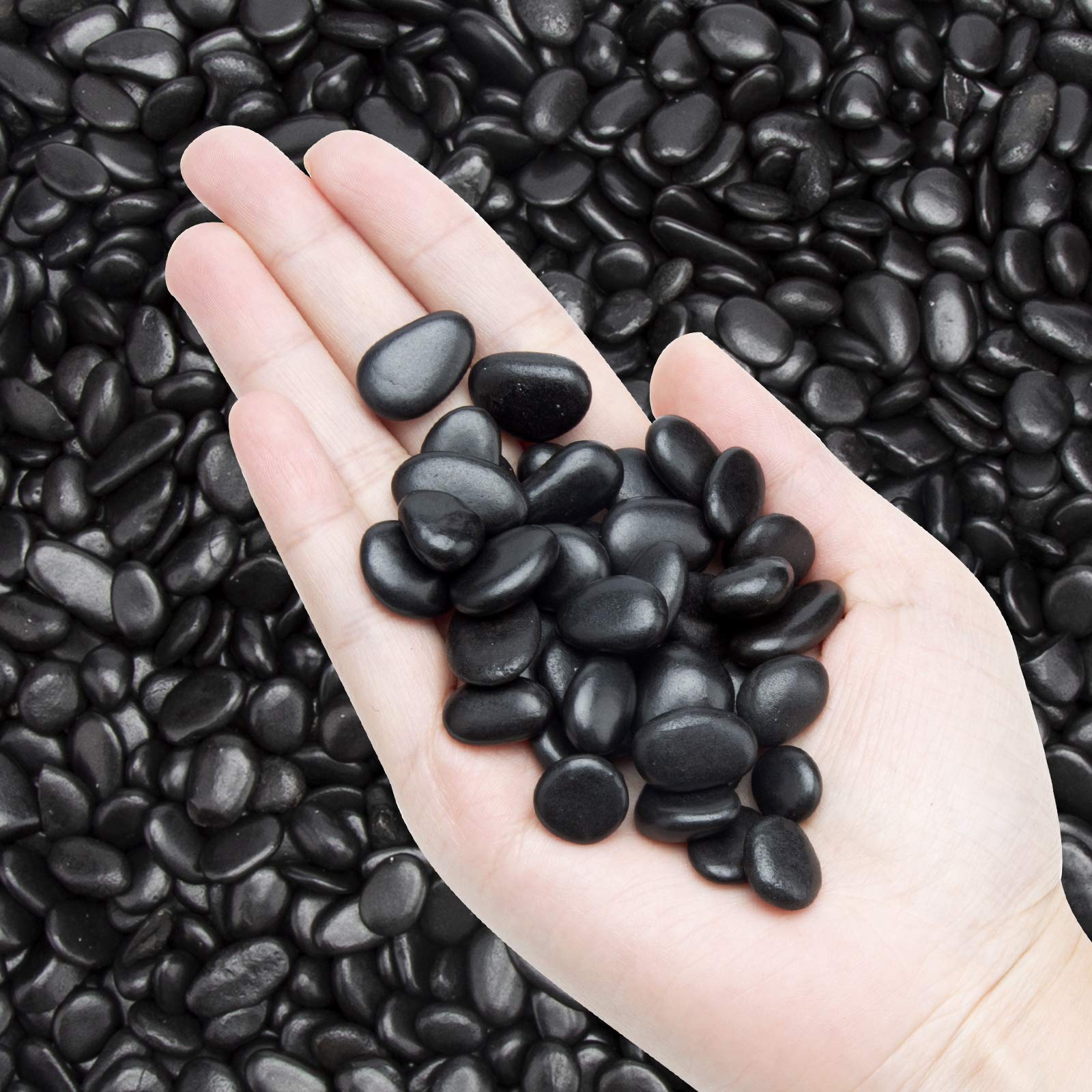 OUPENG front bag of polished black pebbles showing branding and quantity