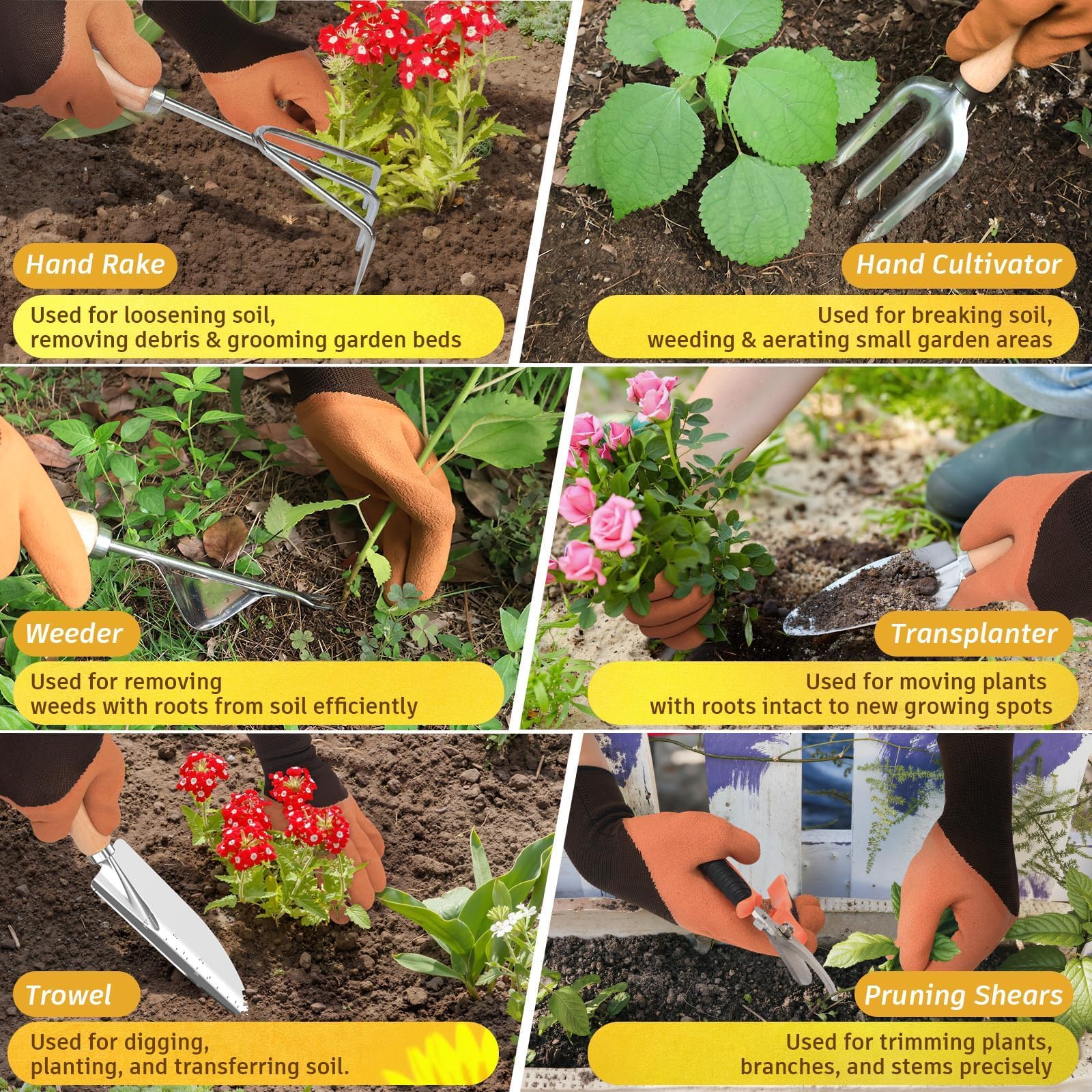 OUREST slip-resistant gloves and pruners detail protecting hands and trimming safely
