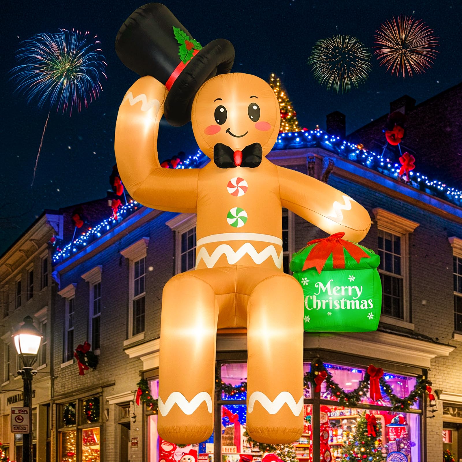 OurWarm giant gingerbread front view shows cheerful design and curb appeal