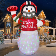 OurWarm snowman front view showing football jersey and festive pose for yard appeal