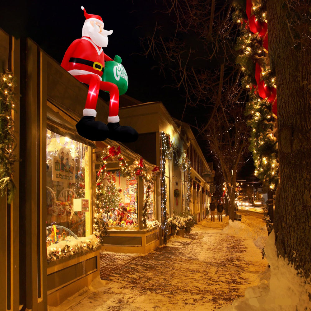 OurWarm Santa lit at night with LEDs for bright holiday curb visibility
