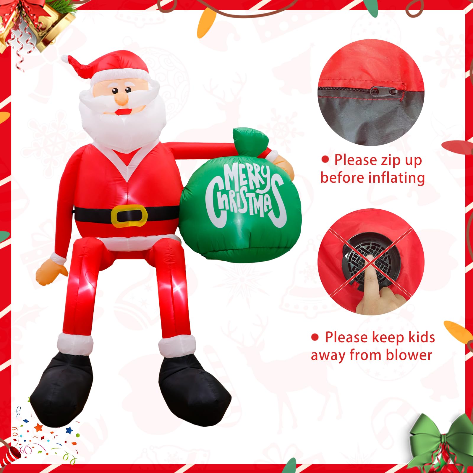 OurWarm Santa beside person for scale to show eight-foot height impact