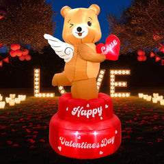 OurWarm front view of angel bear inflatable delivering romantic yard focal point