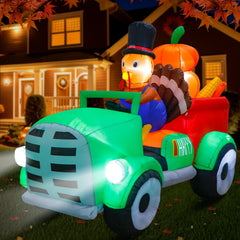 OurWarm front wide shot of turkey pumpkin car showing festive yard centerpiece benefit