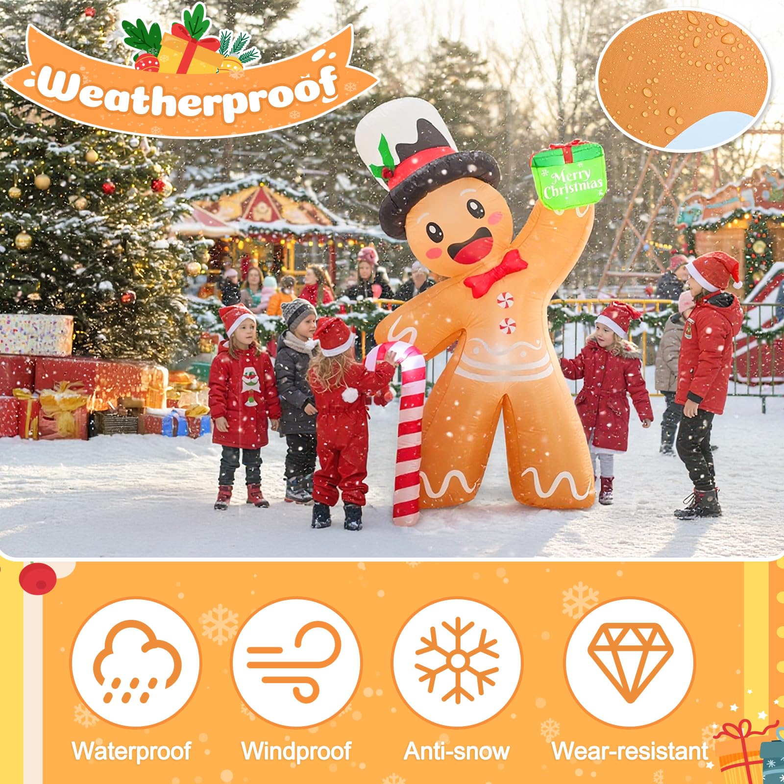OurWarm gingerbread anchoring accessories showing stakes and ropes for secure display
