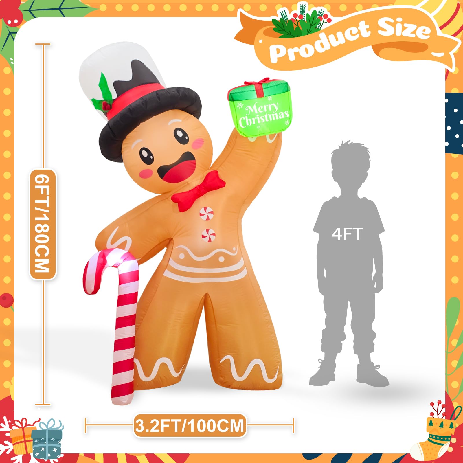 OurWarm gingerbread candy cane closeup showing colorful printing and playful appeal
