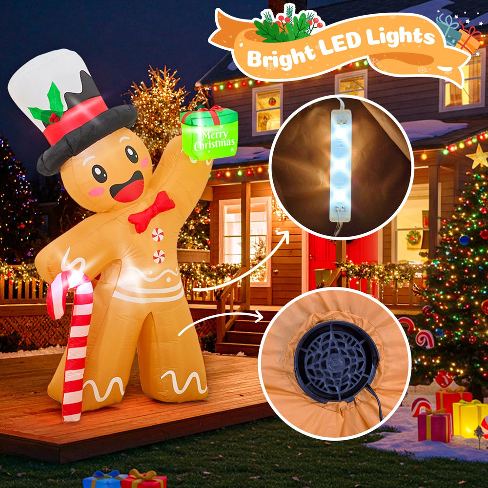OurWarm gingerbread inflated in yard demonstrating scale and curb appeal