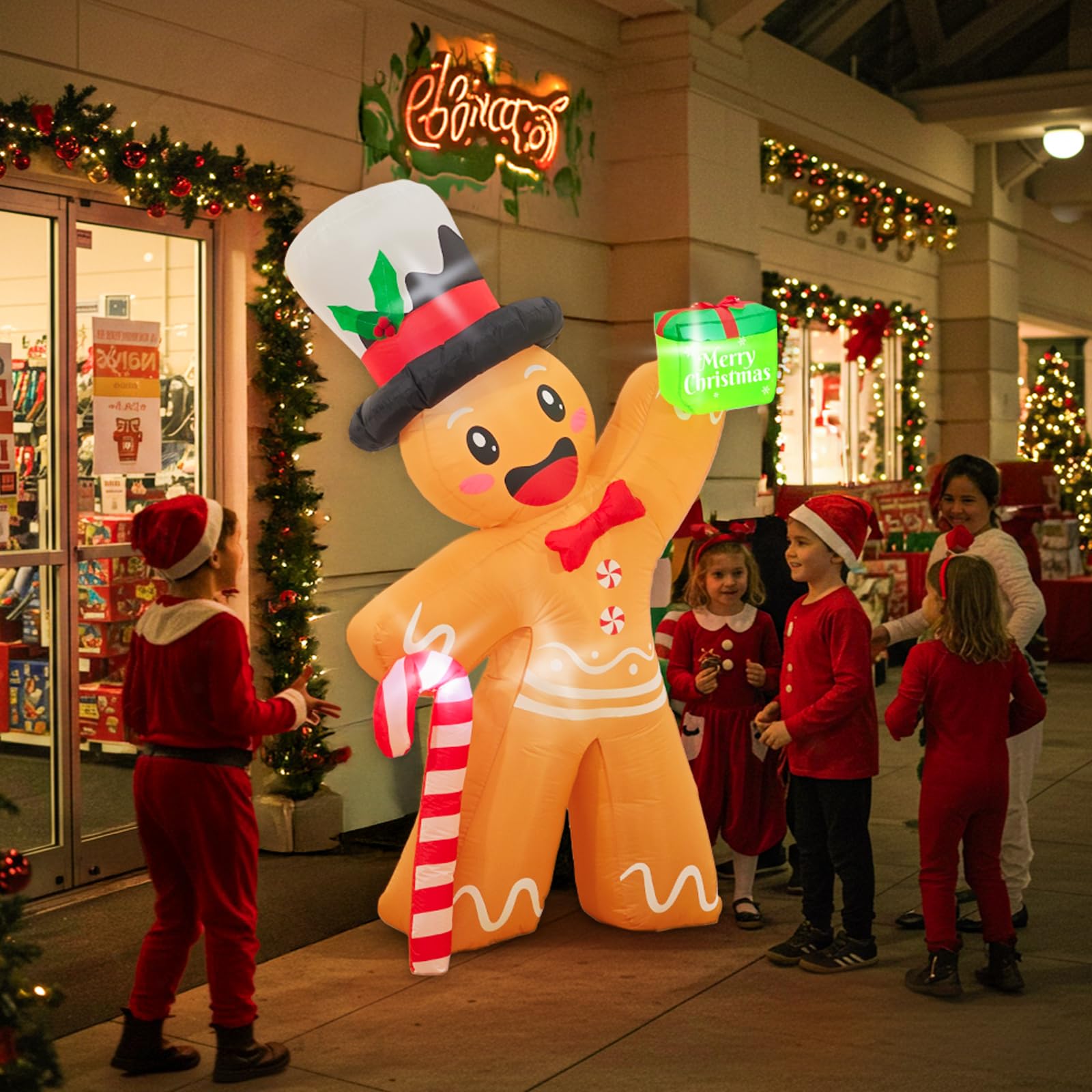 OurWarm gingerbread lit at night showing LED glow for nighttime visibility