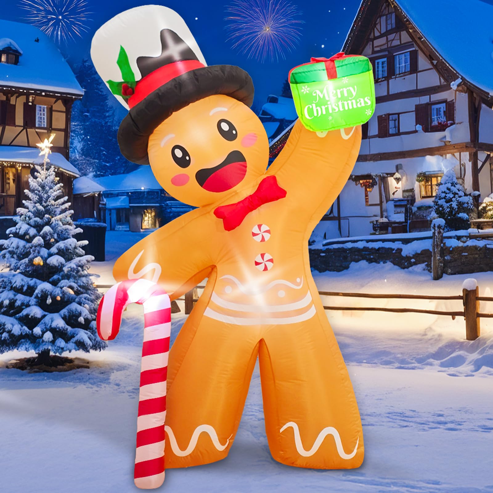 OurWarm gingerbread man front view showing festive design and quick setup benefit