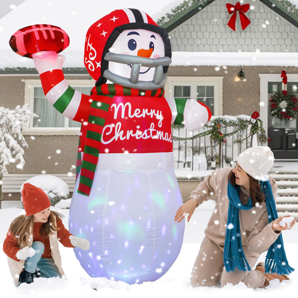 OurWarm snowman used indoors at a holiday party adding playful sports-themed decoration