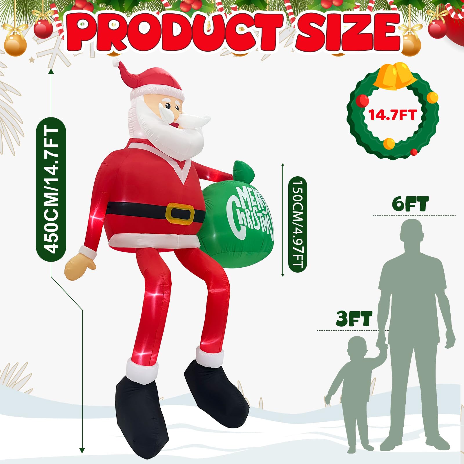 OurWarm inflatable lit at night with LEDs for eye-catching holiday curb illumination