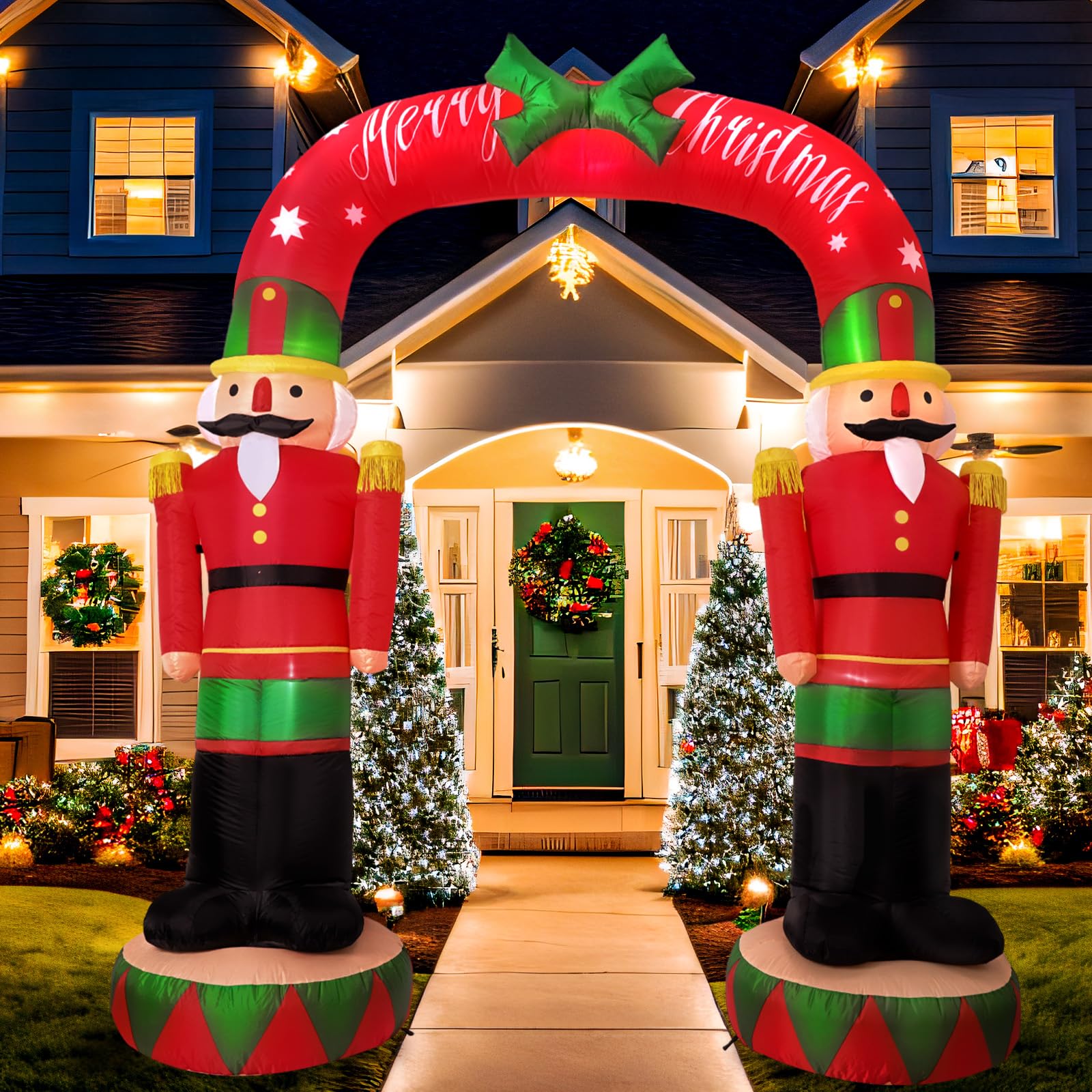 OurWarm nutcracker arch front view showing festive entrance and curb appeal