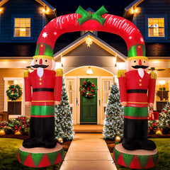OurWarm nutcracker arch front view showing festive entrance and curb appeal