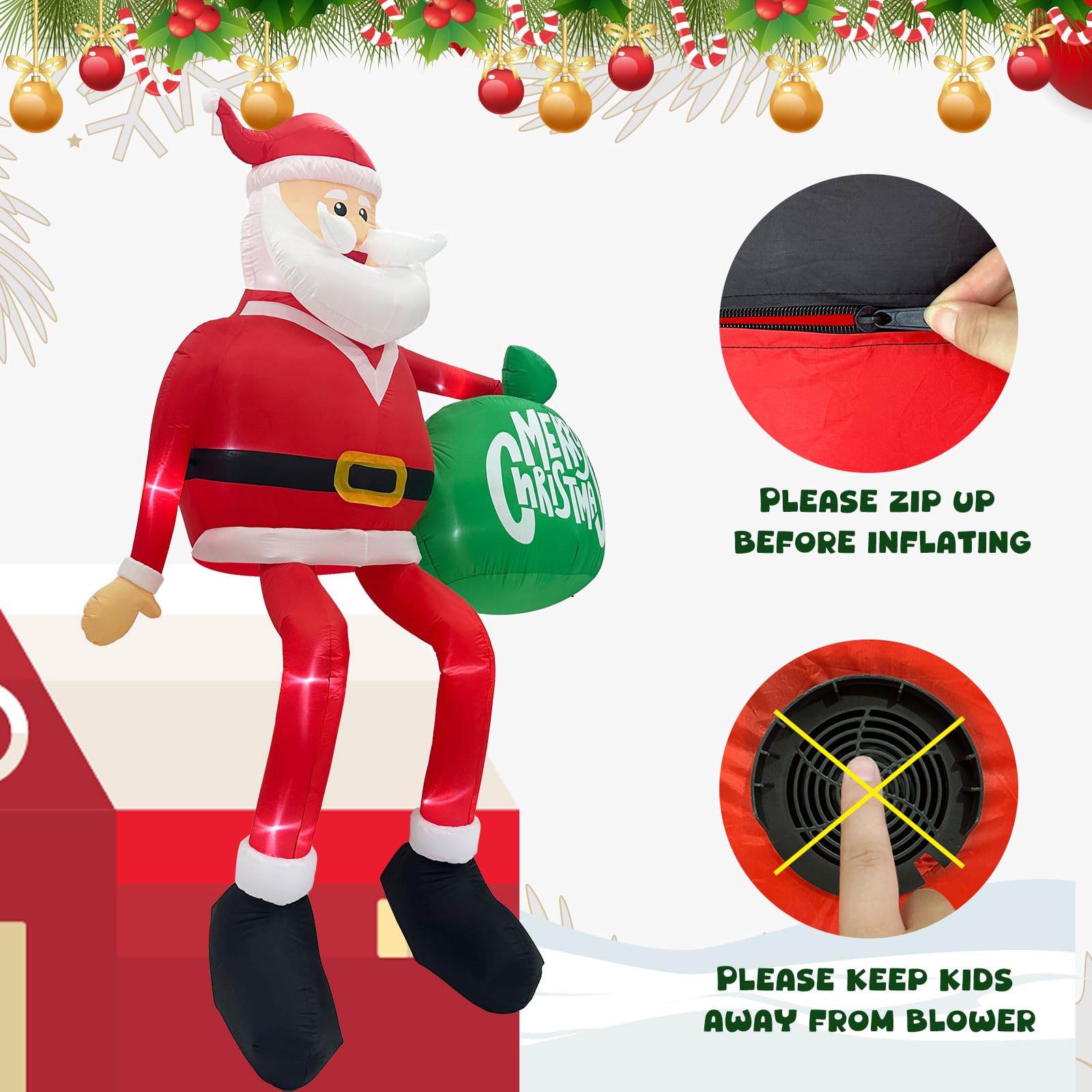 OurWarm Santa installed on a roof demonstrating scale and safe placement options