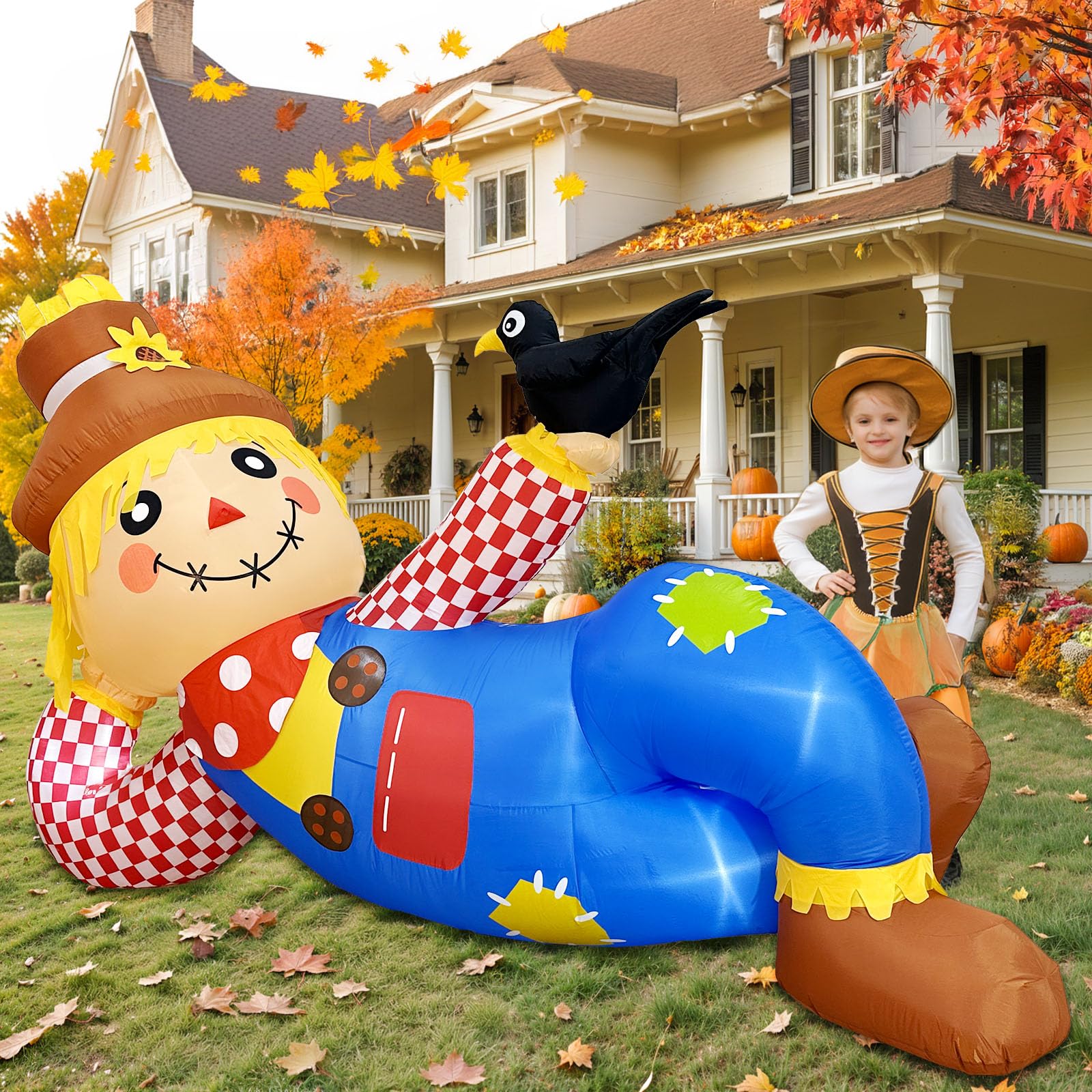 OurWarm detail of scarecrow holding crow highlighting playful design