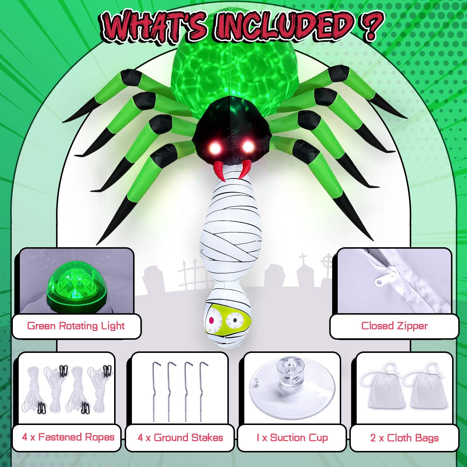 OurWarm green LED illumination highlighting spider for nighttime impact