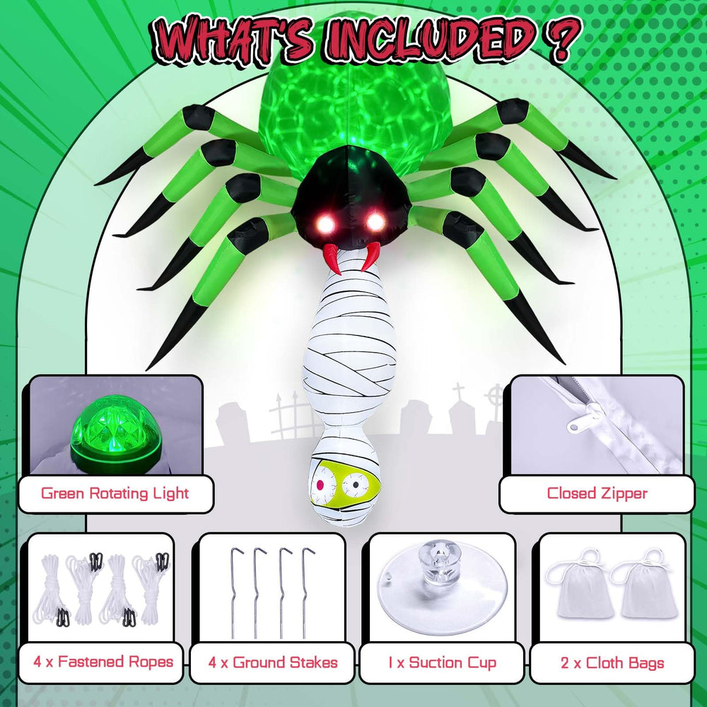 OurWarm green LED illumination highlighting spider for nighttime impact