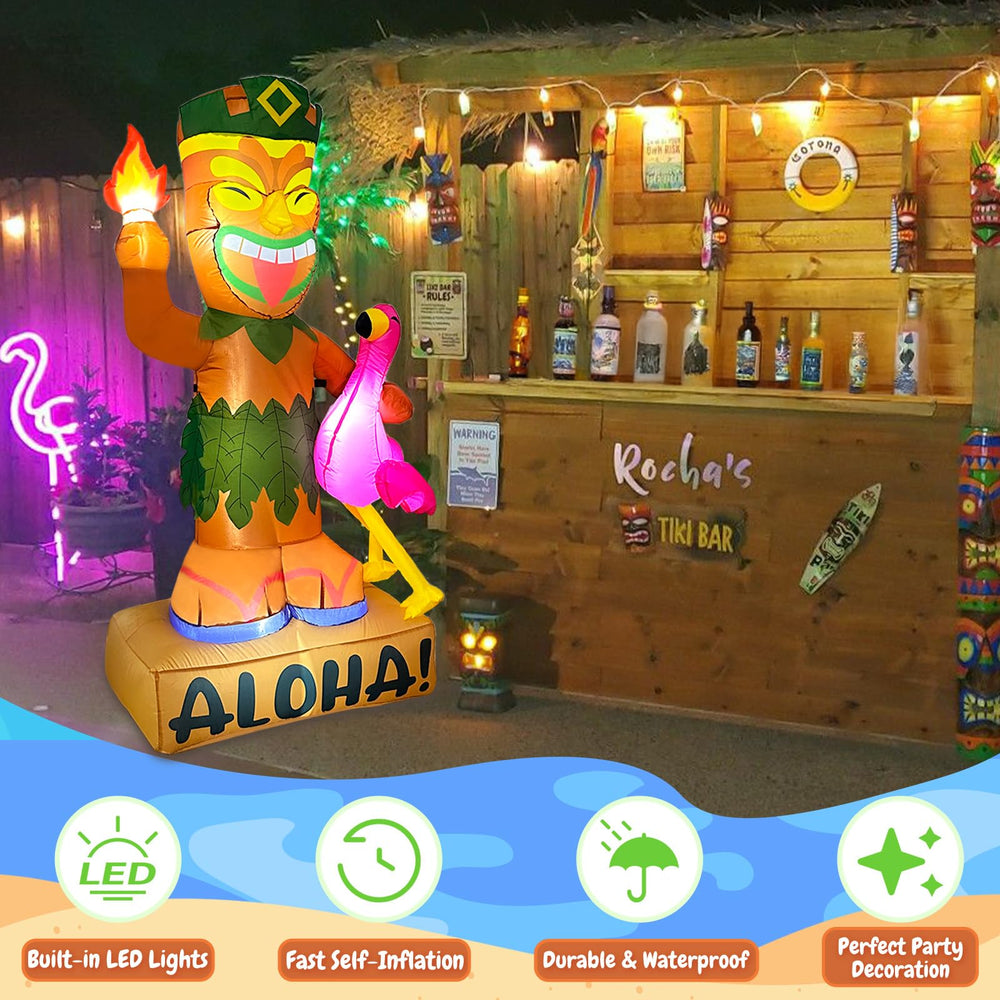OurWarm inflatable set on patio creating instant tropical party atmosphere