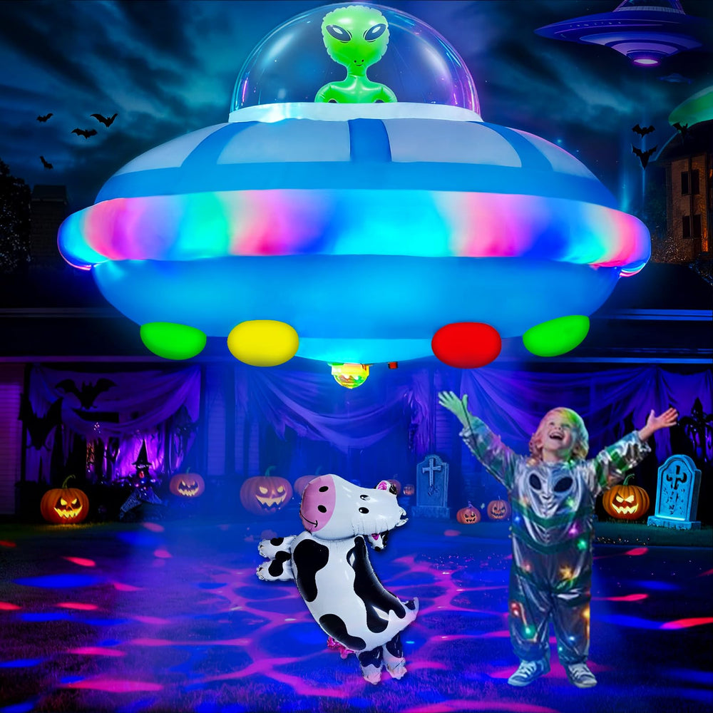 OurWarm UFO front view showing full abduction scene and curb appeal