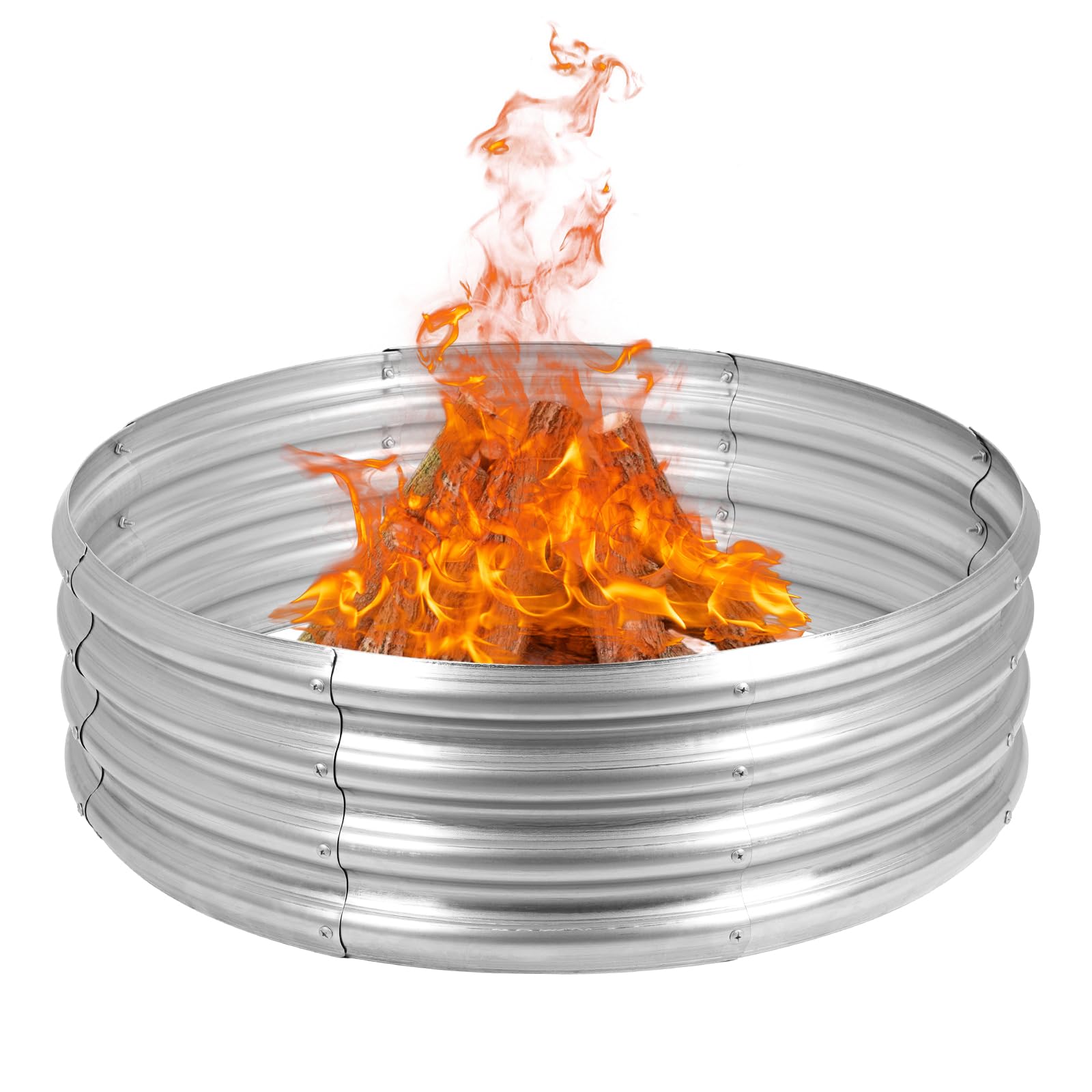 OUSHENG front view of assembled 36-inch fire pit ring showing durable containment