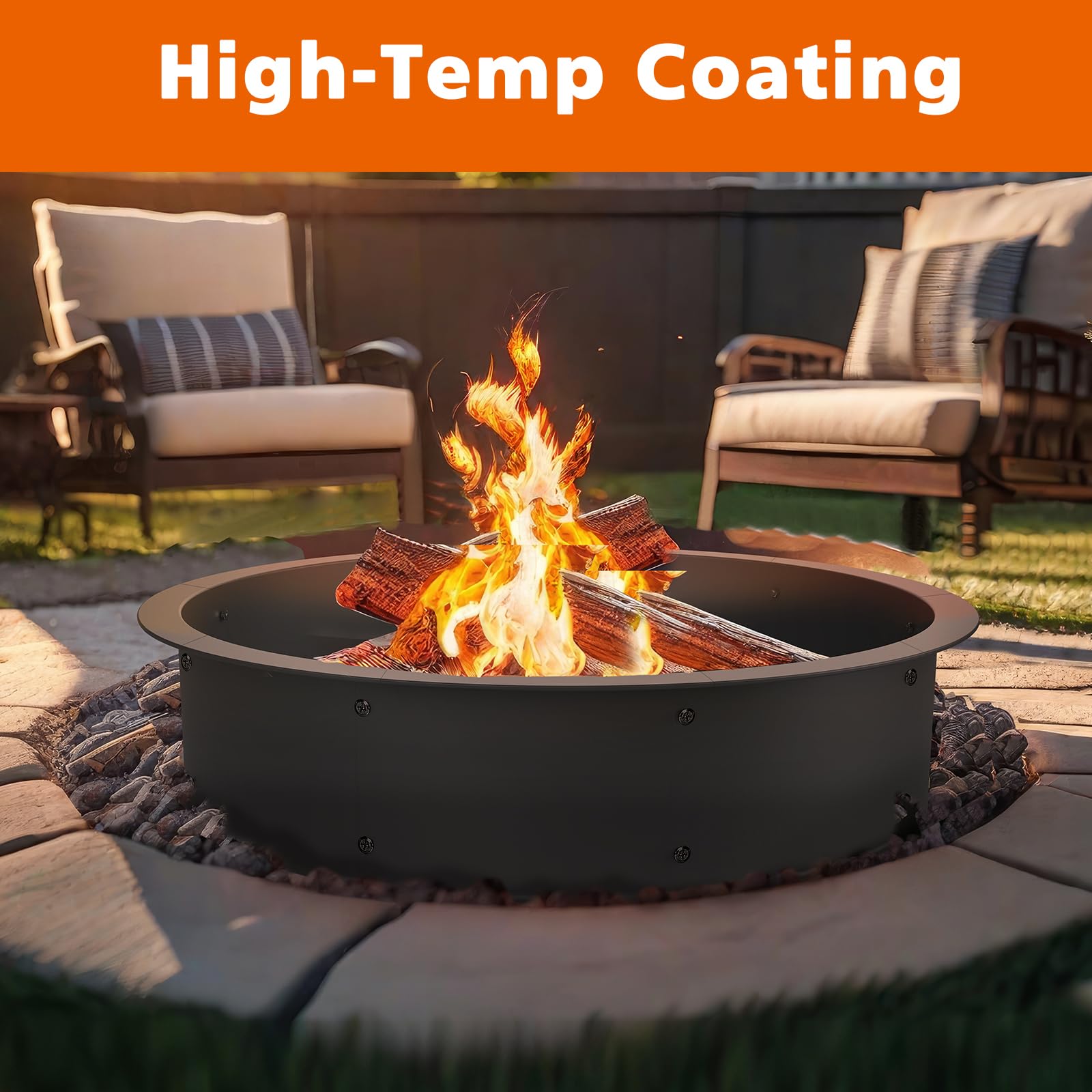 OUSHENG fire pit ring beside a ruler for scale showing the 46-inch outer diameter