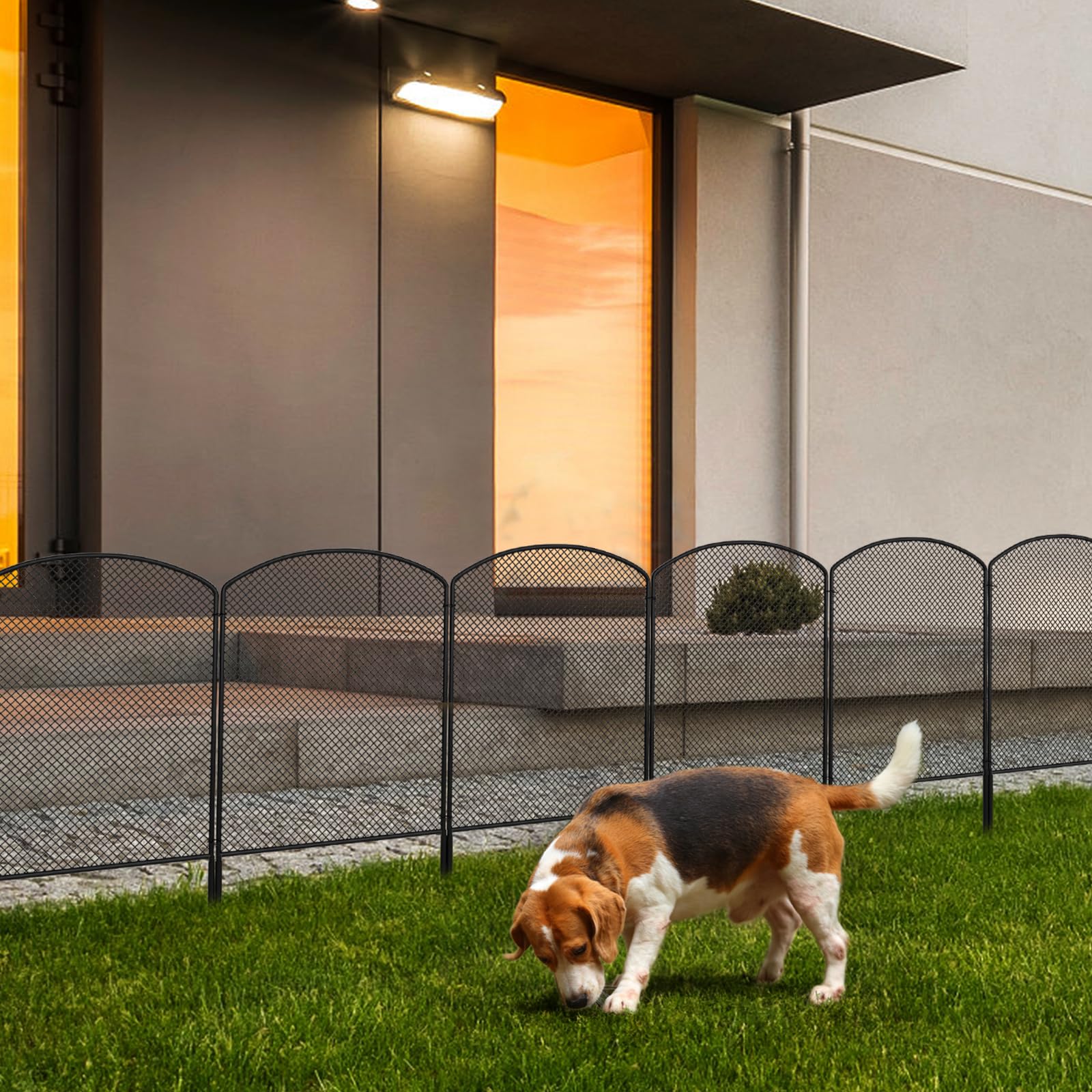 OUSHENG fence shown with measuring tape to illustrate 24 inch height and 10 foot run