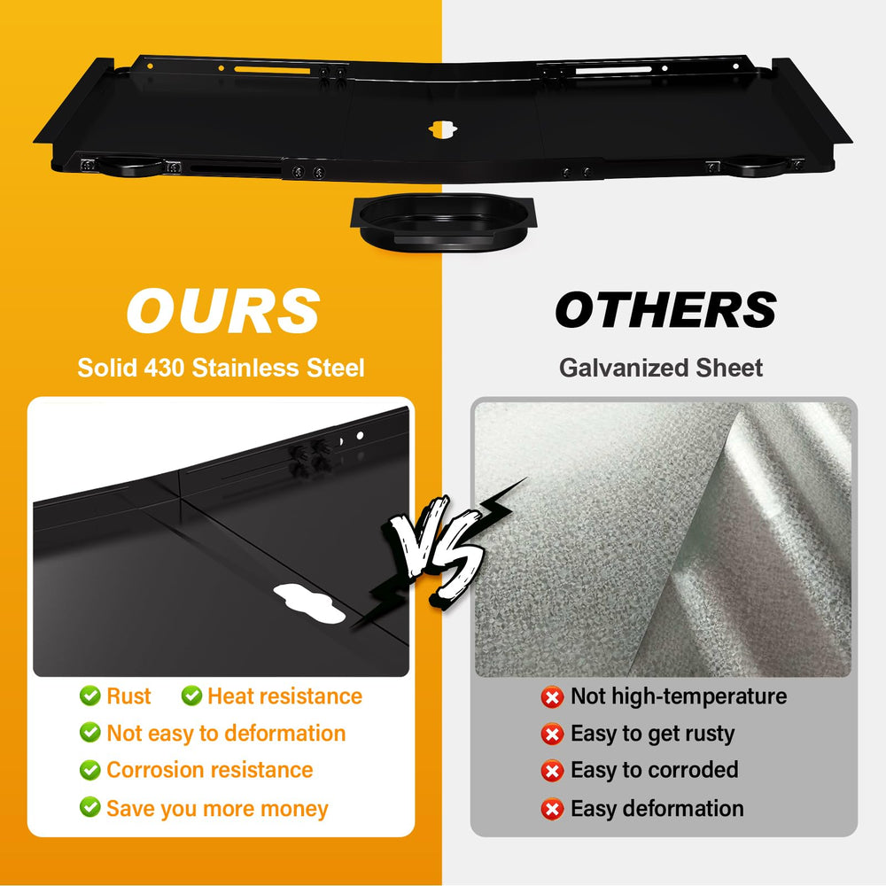 Outage assembled grease tray installed in grill bottom demonstrating secure fit advantage