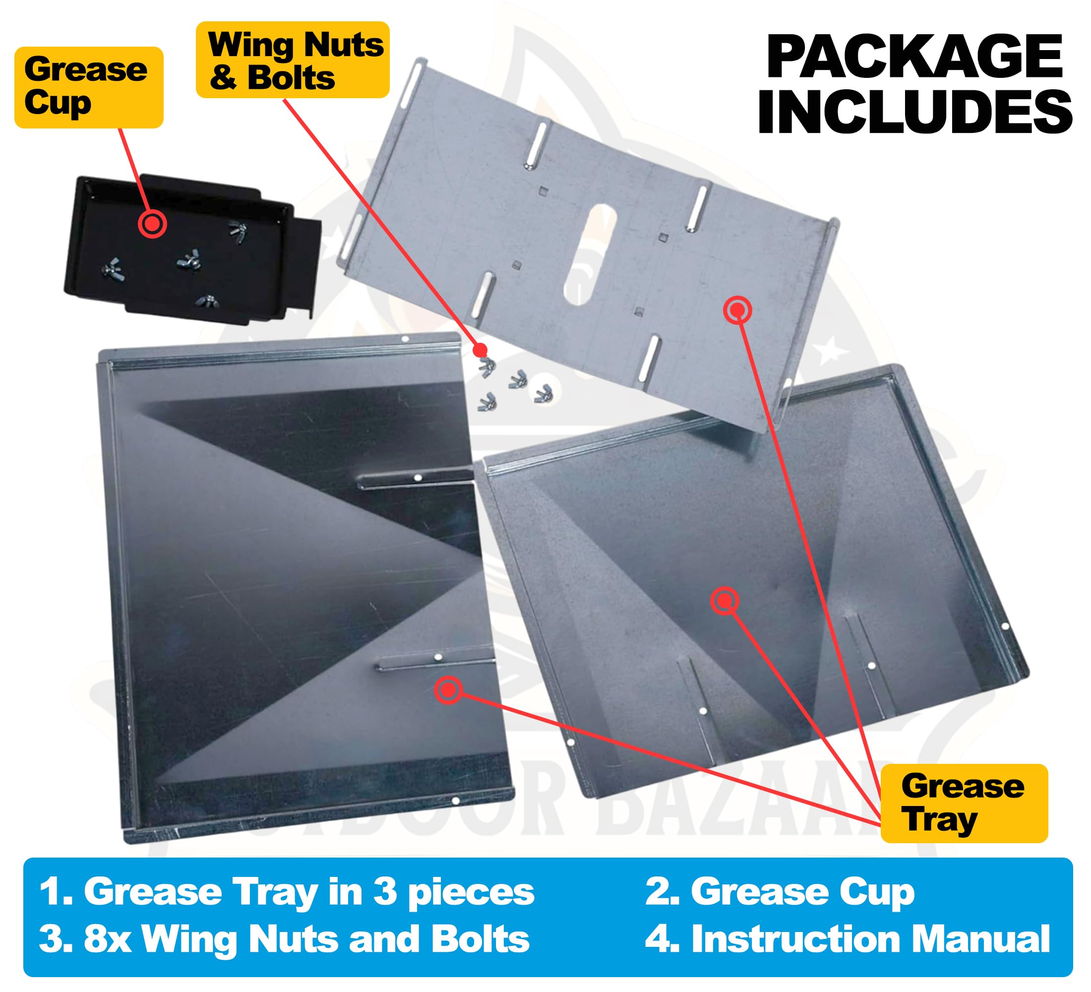Outdoor Bazaar grease tray installed in a grill demonstrating easy fit and cleaner cooking surface