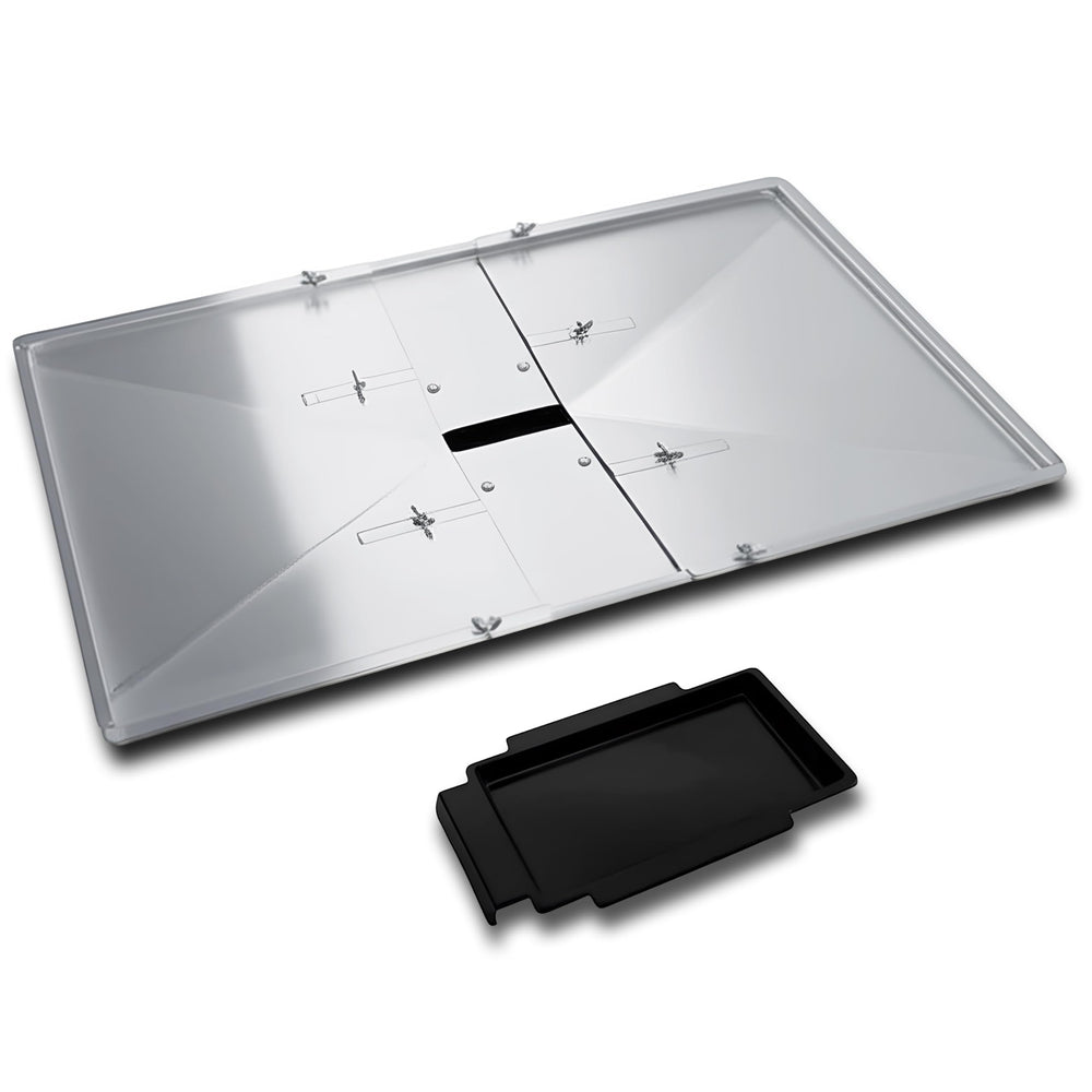 Outdoor Bazaar front view of assembled grease tray showing universal fit and sturdy construction