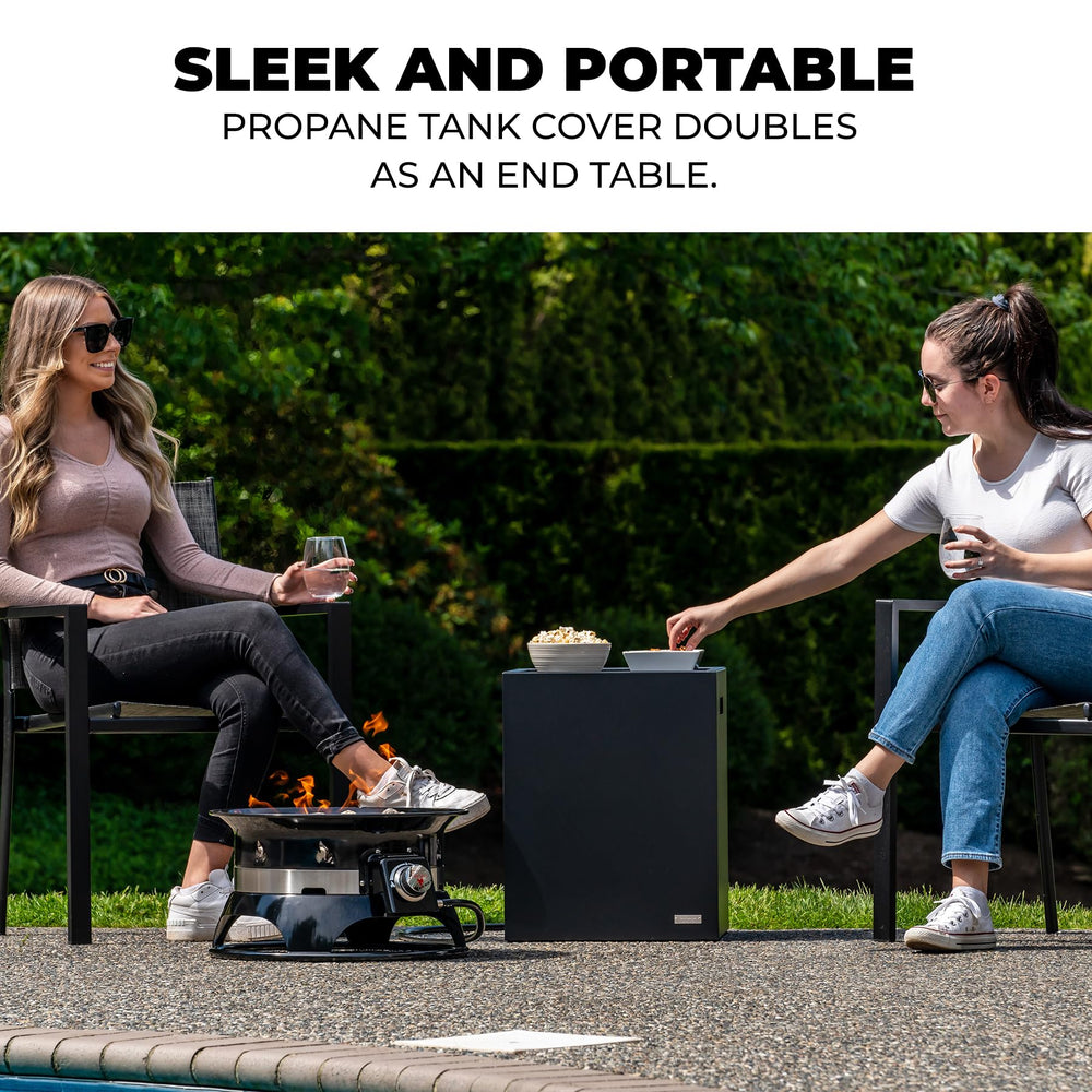 Outdoor Living Perfected Dunbar removable drink tray on top for secure beverage placement