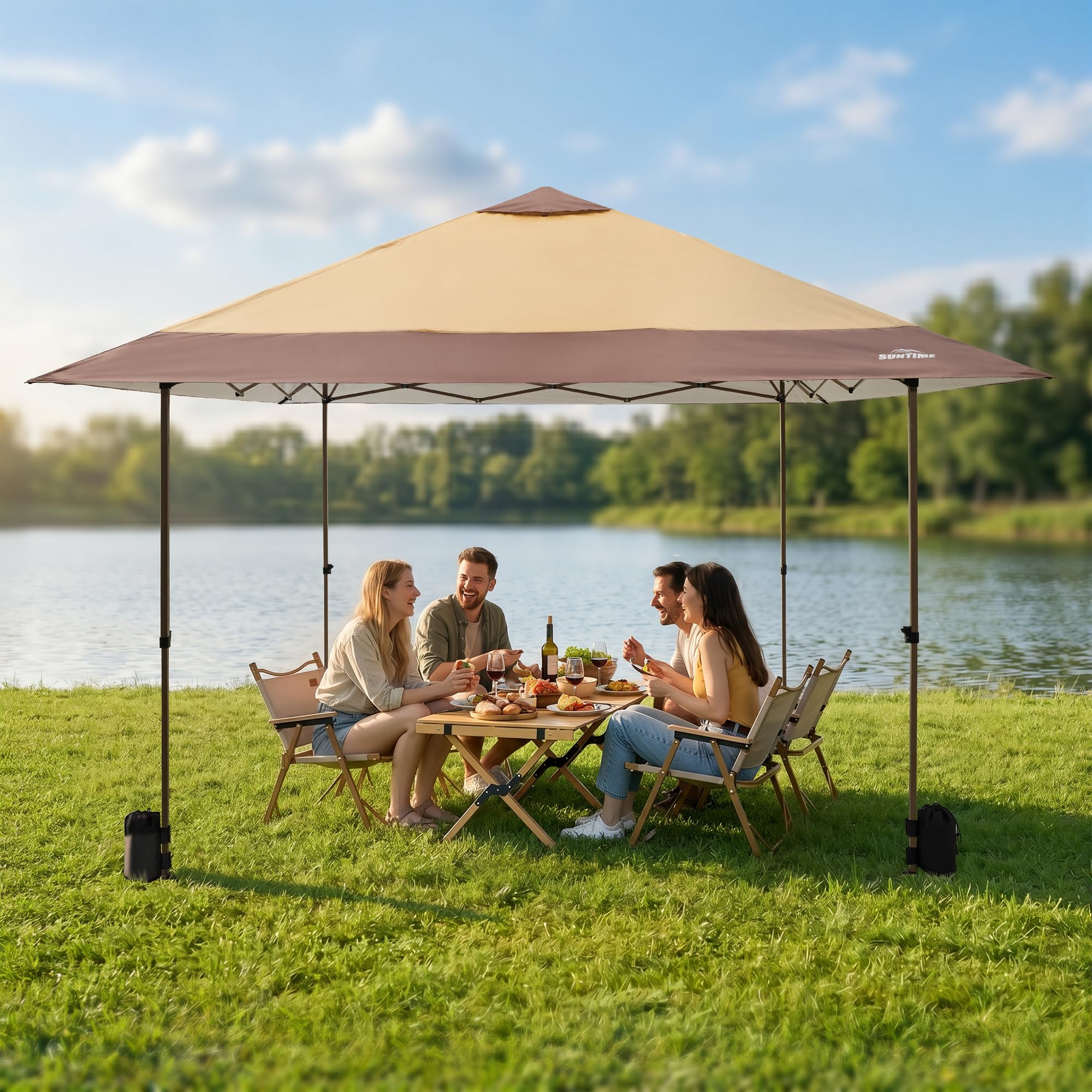 OUTDOOR LIVING SUNTIME beach scene showing shade and sun protection