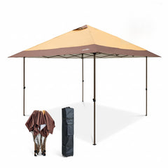 OUTDOOR LIVING SUNTIME front view showing full khaki canopy and shade coverage