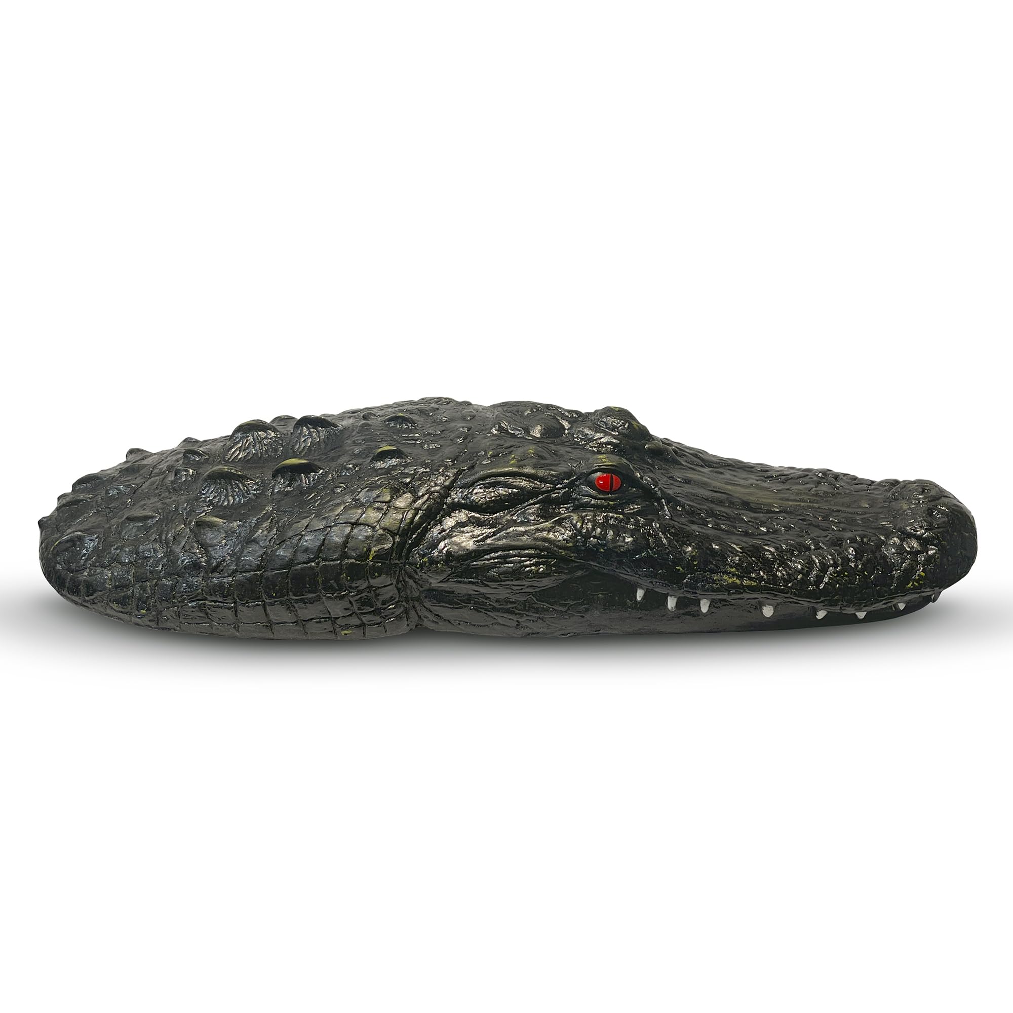 Outdoor Water Solutions floating alligator front view showing lifelike design and protective benefit