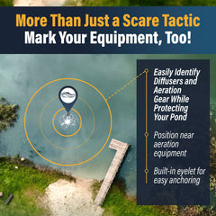 Outdoor Water Solutions gator by pond edge showing scale and easy identification of pond features