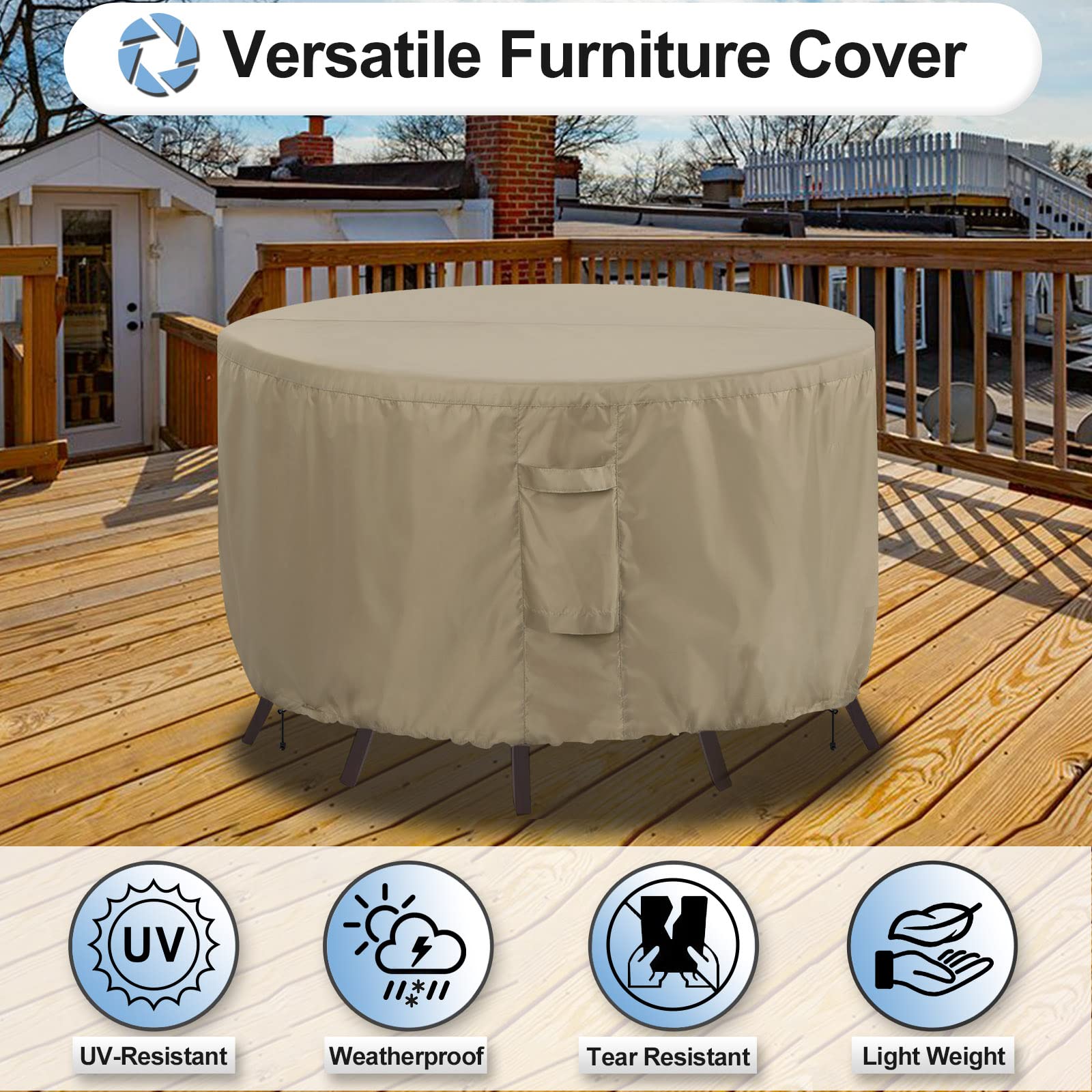 OutdoorLines adjustable buckles and drawcords securing cover against wind
